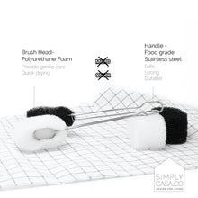 Load image into Gallery viewer, SIMPLYCASA Bottle & Glass Cup Sponge Cleaner, Stainless Steel Handle with 2 Refill Black & White Sponges