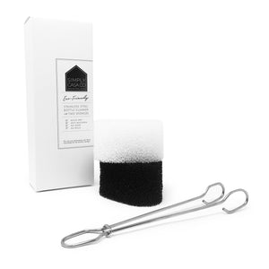 SIMPLYCASA Bottle & Glass Cup Sponge Cleaner, Stainless Steel Handle with 2 Refill Black & White Sponges