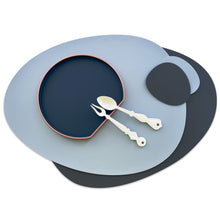 Load image into Gallery viewer, SIMPLYCASA Silicone Placemat &amp; Coaster Set (2 placemats &amp; 2 Coasters / Pack of 4), Dusty Blue &amp; Charcoal Grey