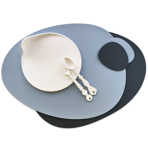 SIMPLYCASA Silicone Placemat & Coaster Set (2 placemats & 2 Coasters / Pack of 4), Dusty Blue & Charcoal Grey