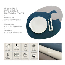 Load image into Gallery viewer, SIMPLYCASA Silicone Placemat &amp; Coaster Set (2 placemats &amp; 2 Coasters / Pack of 4), Oatmeal Beige &amp; Night Blue