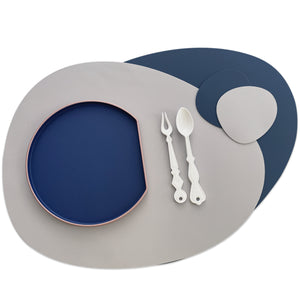 SIMPLYCASA Silicone Placemat & Coaster Set (2 placemats & 2 Coasters / Pack of 4), Oatmeal Beige & Night Blue