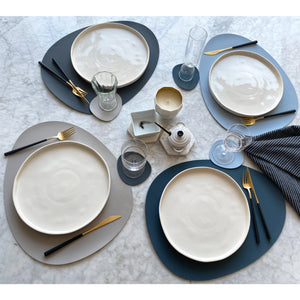 SIMPLYCASA Silicone Placemat & Coaster Set (2 placemats & 2 Coasters / Pack of 4), Oatmeal Beige & Night Blue